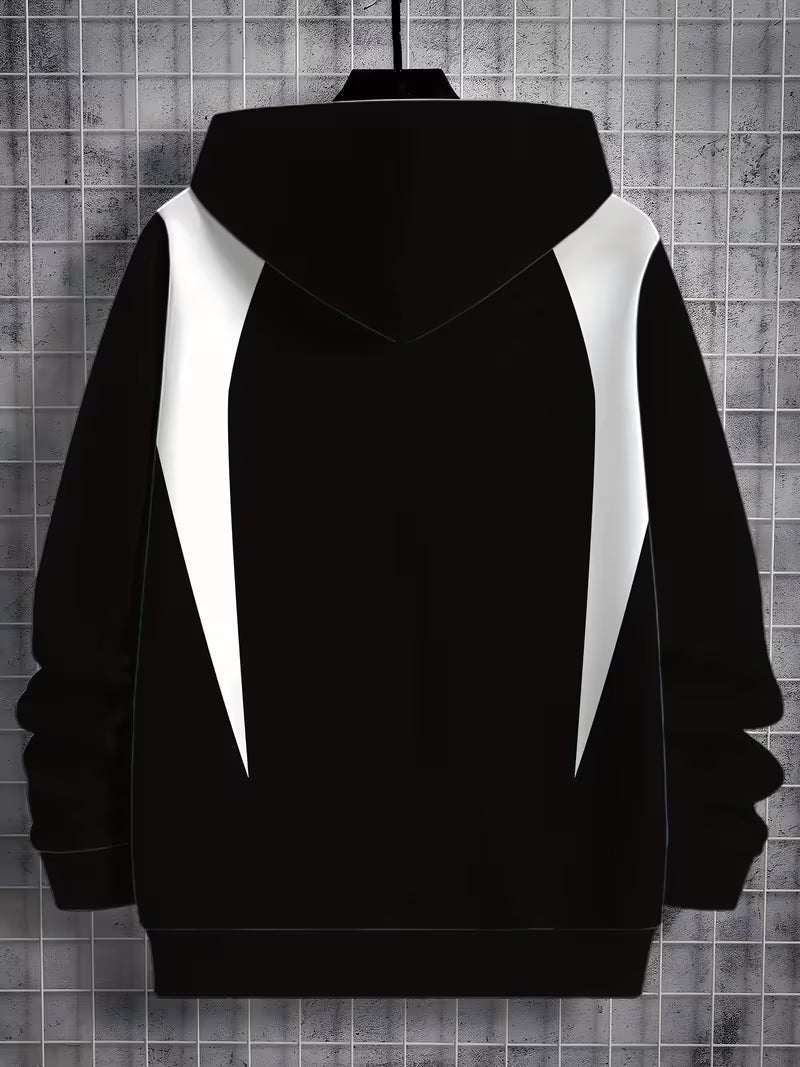 Men’s Black & White Color Block Hoodie – Casual Pullover Sweatshirt for Streetwear & Everyday Wear | Spring/Fall Essential by DropVibe