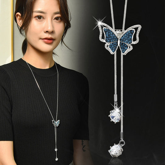 Butterfly Sweater Chain Women's Autumn And Winter High-end Long Simple Light Luxury Small Online Celebrity Decorative Necklace Accessories Pendant
