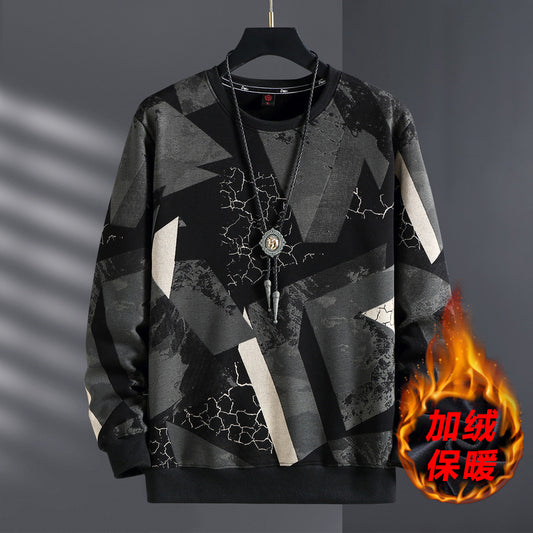 New Winter Off-duty Plus Velvet Versatile Round Neck Trendy Brand Trendy Fat Man Plus Fat Men's Sweatshirt