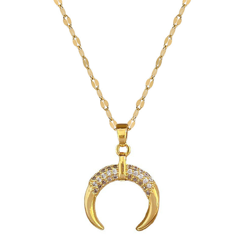 Crescent Curved Light Luxury Cross-border Banquet Wedding Necklace Women's Internet Celebrity All-match Clavicle Chain Titanium Steel Chain