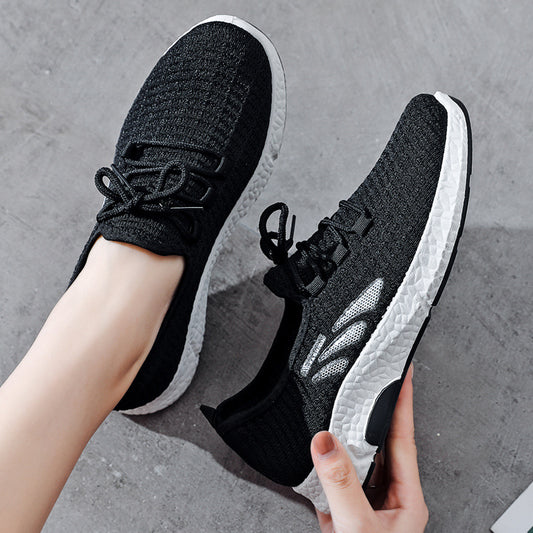 Sports Shoes Women's Single Shoes 2022 Spring New Mother Shoes Women's Casual Walking Shoes Flying Woven Shoes