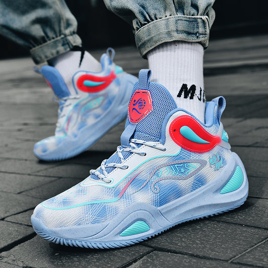 Cross-border New Basketball Shoes Men's National Tide Graffiti Breathable Ying Duck Youth Student Competition Practical Sports Training Shoes