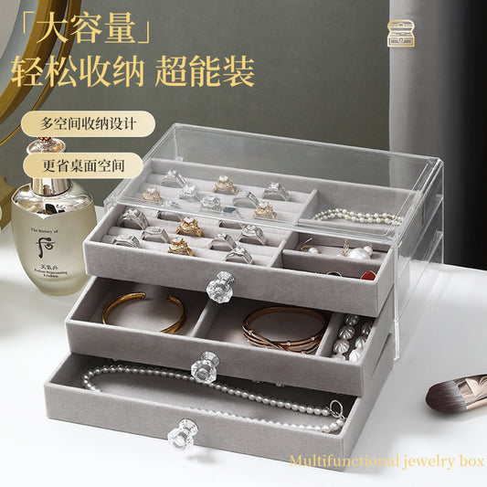 Acrylic Jewelry Storage Box Anti-oxidation Earrings Jewelry Box Earrings Necklace Flannel Dust Box