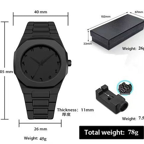 Popular Plastic Men's Watch Arabic Business Black Butterfly Buckle Watch Men's Cross-Border Wholesale