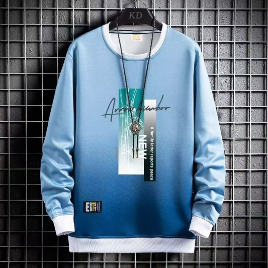 Gradient T-shirt Men's Autumn New Long-sleeved Student Sweatshirt Top Korean Style Youth Round Neck Sweatshirt