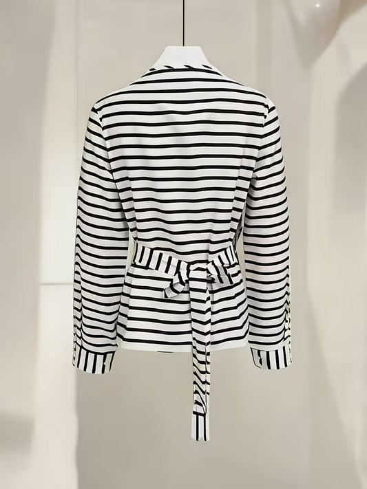 Women’s Elegant Blouse – Black & White Horizontal Stripe Shirt | Office, Formal & Everyday Wear | DropVibe