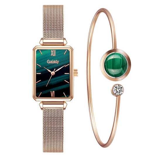 Ladies Alloy Mesh Bracelet Green  Head Quartz Watch