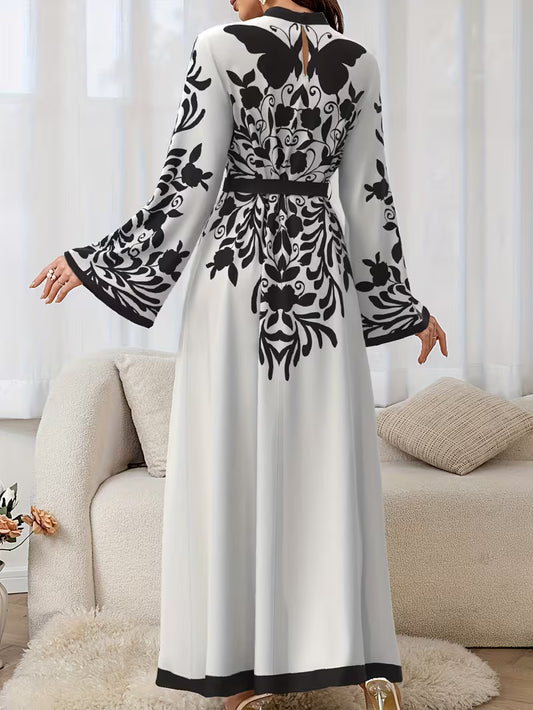 Women’s Elegant Middle Eastern Full-Length Dress with Belt – Long Sleeve A-Line Arabic Gown for Weddings & Formal Events | Islamic Modest Wear by DropVibe