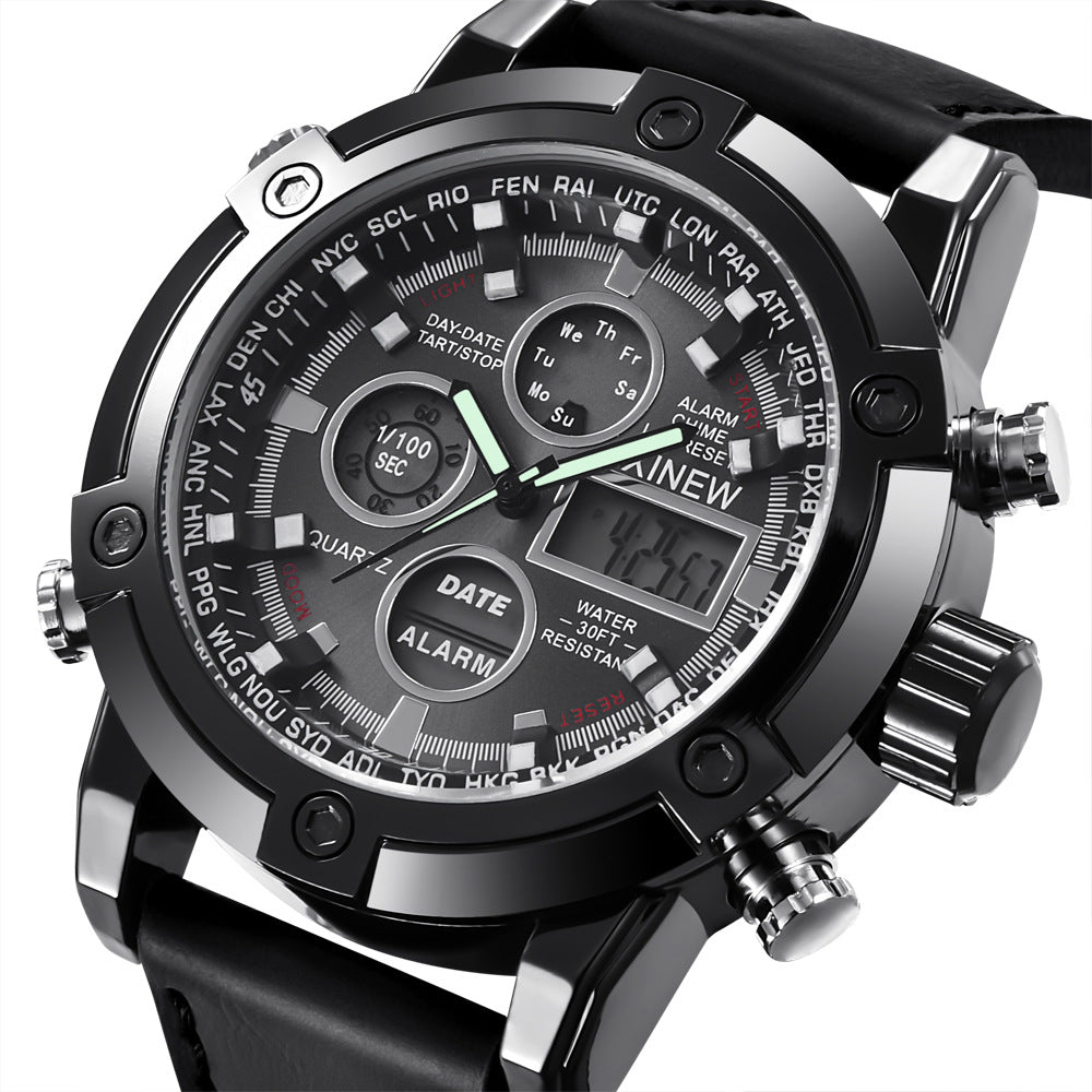 Chronograph Business Watch Men Leather Digital Wristwatches