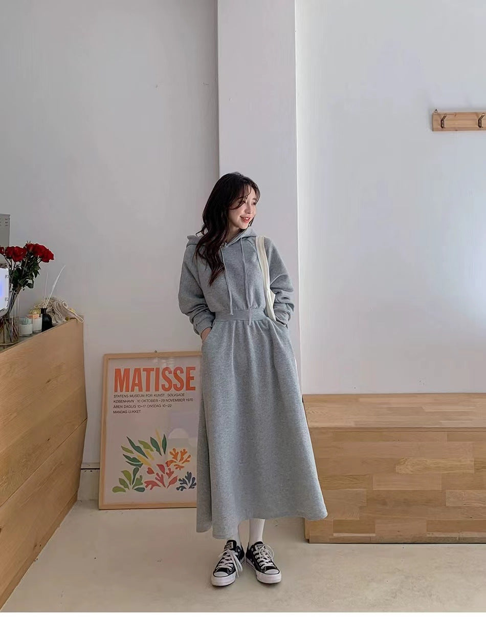 Sweater Skirt Plus Size Spring And Autumn Sweater Skirt Women&#039;s Long Slimming High-knee High Waist Hooded Dress Casual Skirt