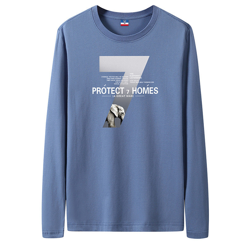 Spring And Autumn Long Sleeve T-Shirt Men&amp;#039;s Loose Large Size Cotton T-shirt Trend Round Collar Bottoming Shirt Men