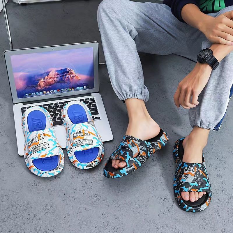 Chinelos masculinos, sandálias de sola grossa e chinelos para sair, duráveis, fritos, em casa