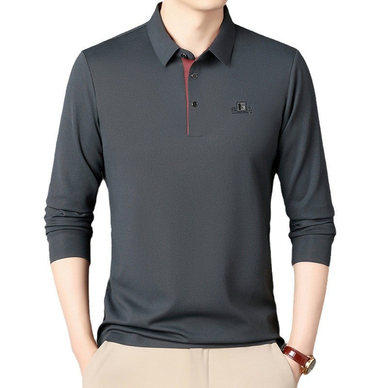Spring And Autumn New High-end Traceless Men's Long-sleeved T-shirt Simple Casual Lel Polo Shirt Base Top