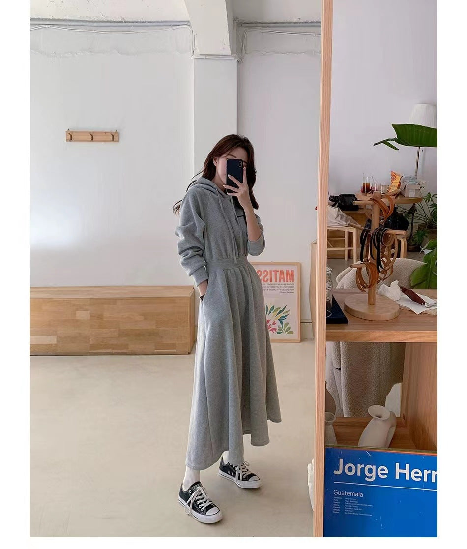 Sweater Skirt Plus Size Spring And Autumn Sweater Skirt Women&#039;s Long Slimming High-knee High Waist Hooded Dress Casual Skirt