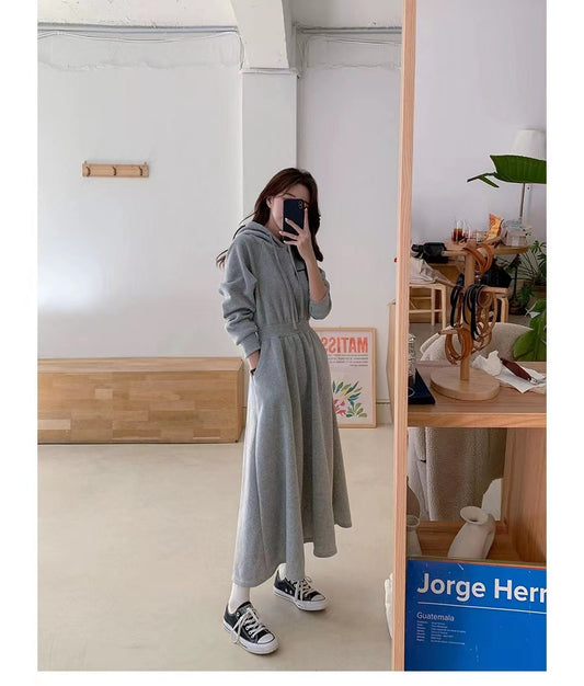 Sweater Skirt Plus Size Spring And Autumn Sweater Skirt Women&#039;s Long Slimming High-knee High Waist Hooded Dress Casual Skirt