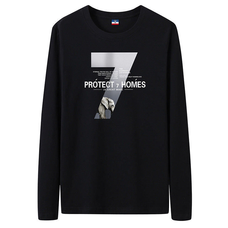 Spring And Autumn Long Sleeve T-Shirt Men&amp;#039;s Loose Large Size Cotton T-shirt Trend Round Collar Bottoming Shirt Men