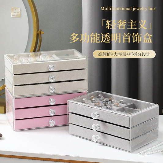 Acrylic Jewelry Storage Box Anti-oxidation Earrings Jewelry Box Earrings Necklace Flannel Dust Box
