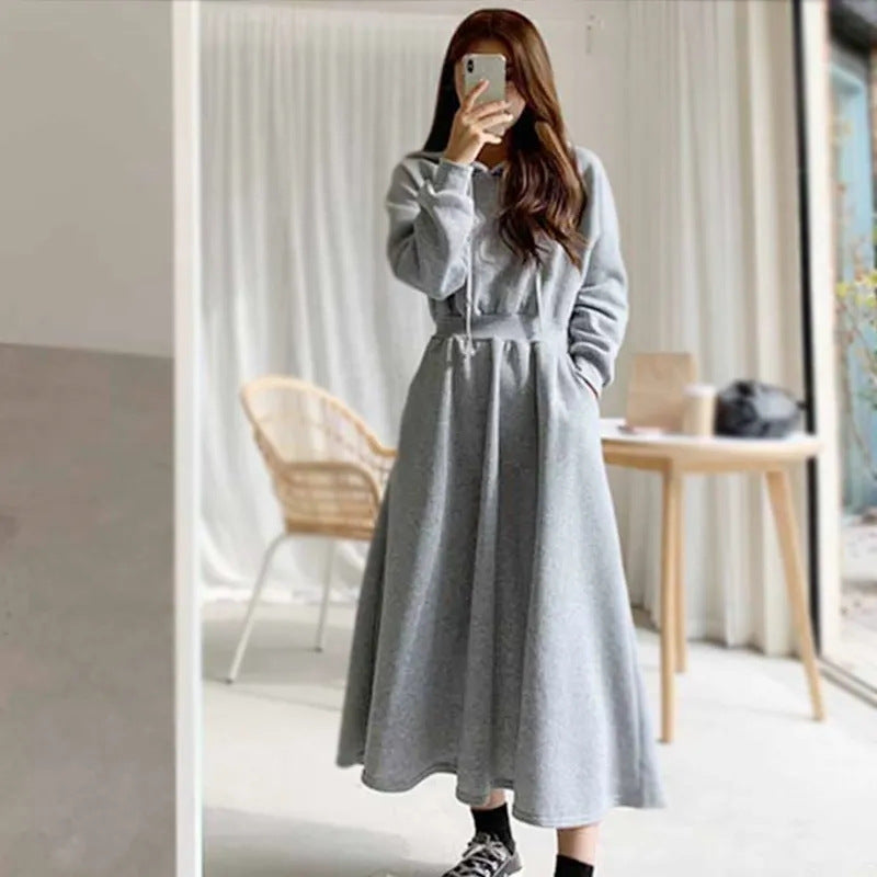 Sweater Skirt Plus Size Spring And Autumn Sweater Skirt Women&#039;s Long Slimming High-knee High Waist Hooded Dress Casual Skirt