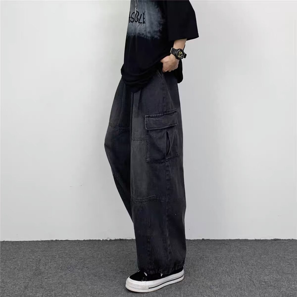 Japanese Style Retro Wide Leg Large Pocket Overalls Men&#039;s Spring And Summer New Fashionable Brand Ins Neutral Loose Straight Jeans