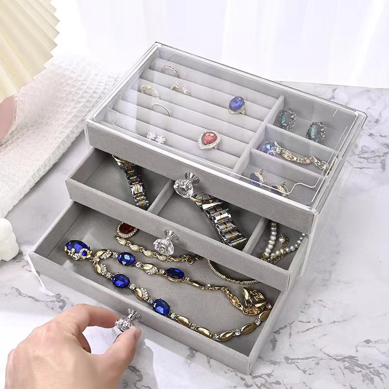 Acrylic Jewelry Storage Box Anti-oxidation Earrings Jewelry Box Earrings Necklace Flannel Dust Box