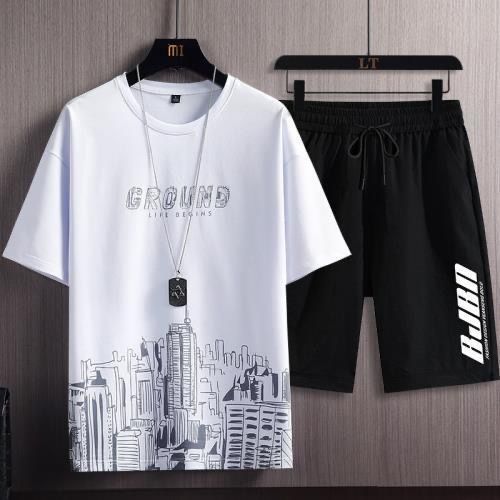 Summer Casual Suit Men&#039;s Ultra-thin Quick-drying Ice Silk Short-sleeved T-shirt Sports Shorts Running Two-piece Suit
