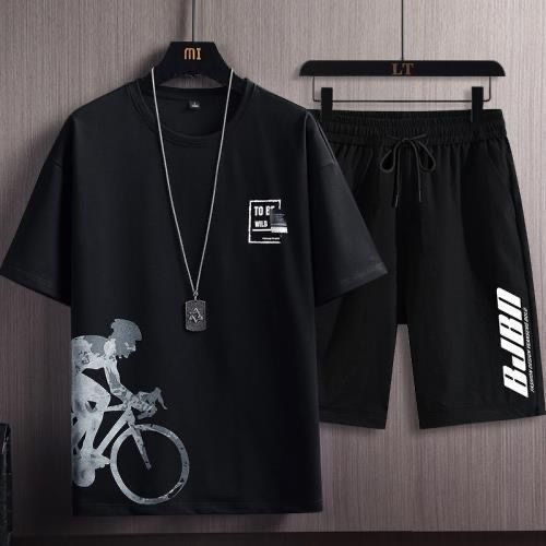 Summer Casual Suit Men&#039;s Ultra-thin Quick-drying Ice Silk Short-sleeved T-shirt Sports Shorts Running Two-piece Suit
