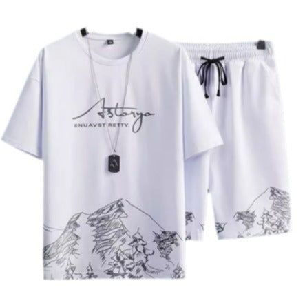 Summer Casual Suit Men&#039;s Ultra-thin Quick-drying Ice Silk Short-sleeved T-shirt Sports Shorts Running Two-piece Suit