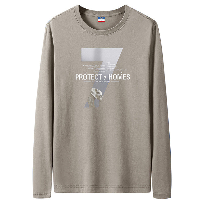 Spring And Autumn Long Sleeve T-Shirt Men&amp;#039;s Loose Large Size Cotton T-shirt Trend Round Collar Bottoming Shirt Men