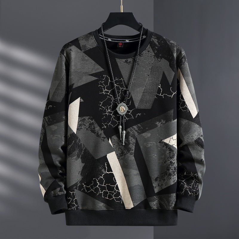 New Winter Off-duty Plus Velvet Versatile Round Neck Trendy Brand Trendy Fat Man Plus Fat Men&#039;s Sweatshirt