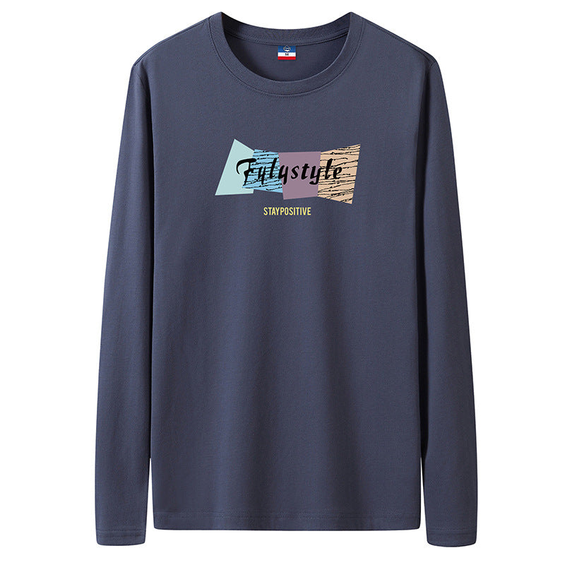 Spring And Autumn Long Sleeve T-Shirt Men&amp;#039;s Loose Large Size Cotton T-shirt Trend Round Collar Bottoming Shirt Men
