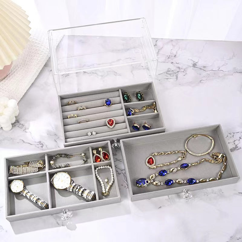 Acrylic Jewelry Storage Box Anti-oxidation Earrings Jewelry Box Earrings Necklace Flannel Dust Box