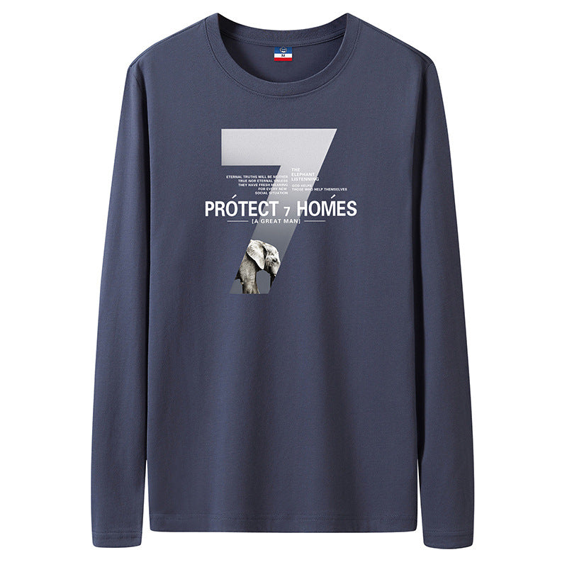 Spring And Autumn Long Sleeve T-Shirt Men&amp;#039;s Loose Large Size Cotton T-shirt Trend Round Collar Bottoming Shirt Men