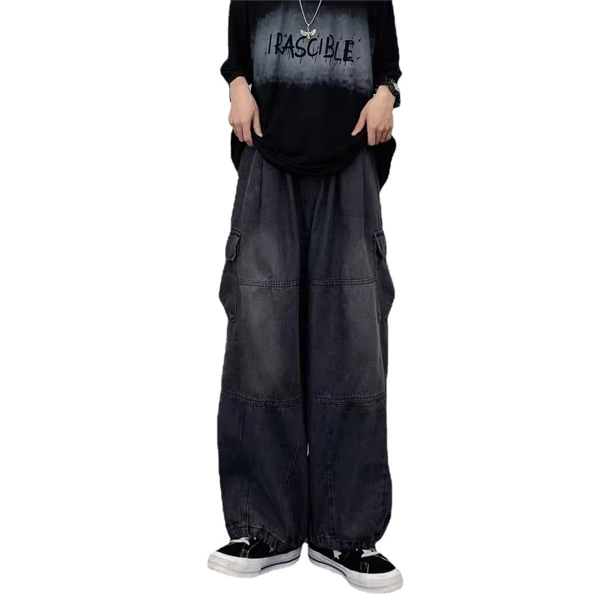 Japanese Style Retro Wide Leg Large Pocket Overalls Men&#039;s Spring And Summer New Fashionable Brand Ins Neutral Loose Straight Jeans