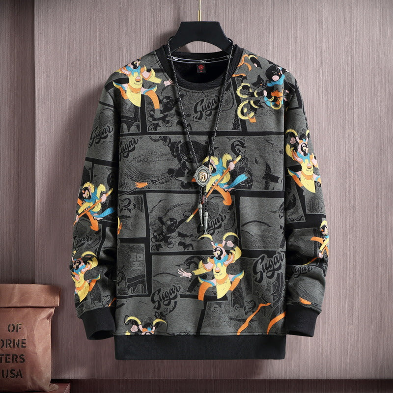 New Winter Off-duty Plus Velvet Versatile Round Neck Trendy Brand Trendy Fat Man Plus Fat Men&#039;s Sweatshirt