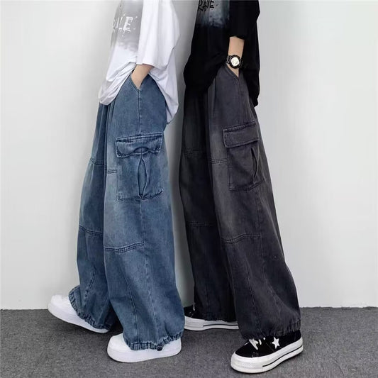 Japanese Style Retro Wide Leg Large Pocket Overalls Men&#039;s Spring And Summer New Fashionable Brand Ins Neutral Loose Straight Jeans