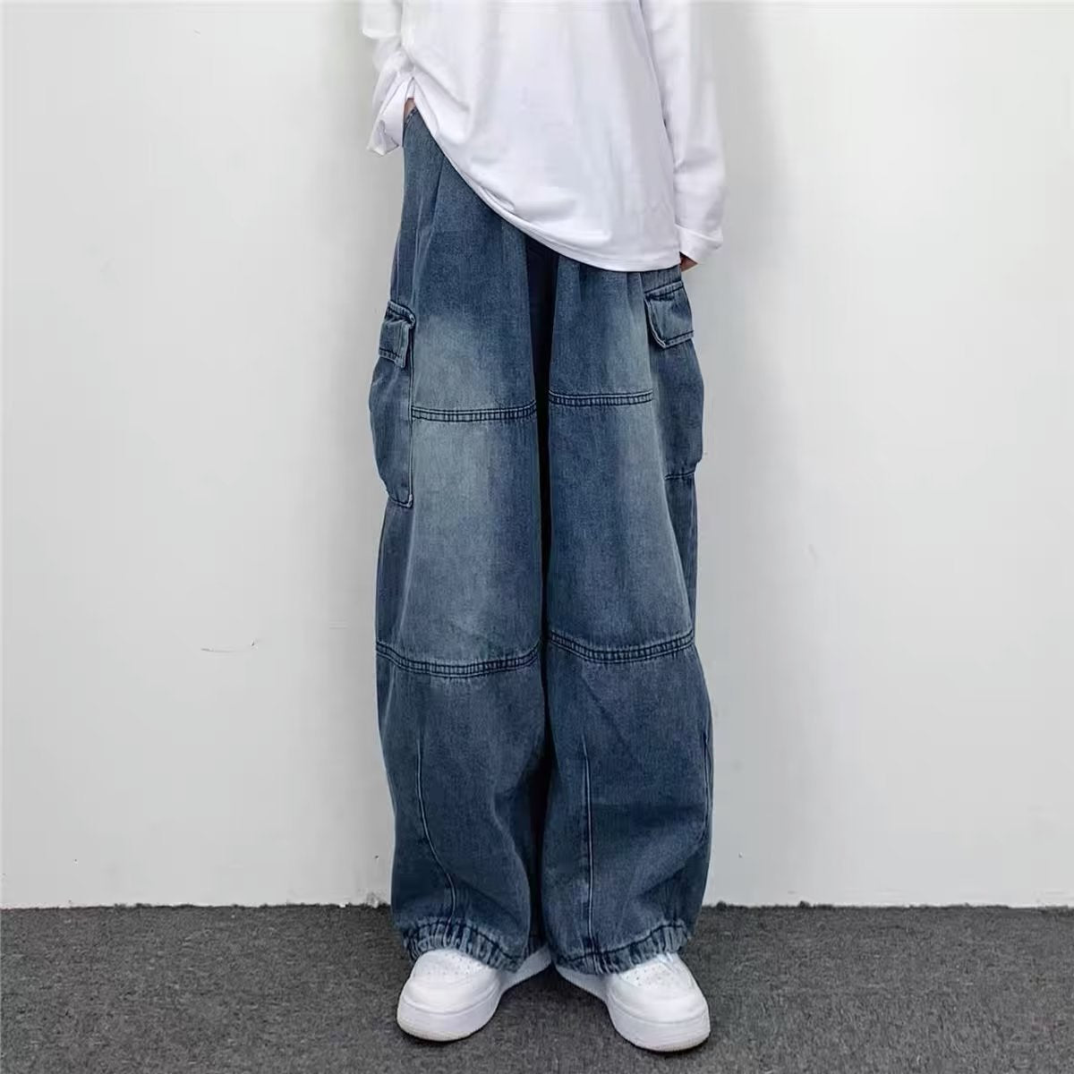 Japanese Style Retro Wide Leg Large Pocket Overalls Men&#039;s Spring And Summer New Fashionable Brand Ins Neutral Loose Straight Jeans