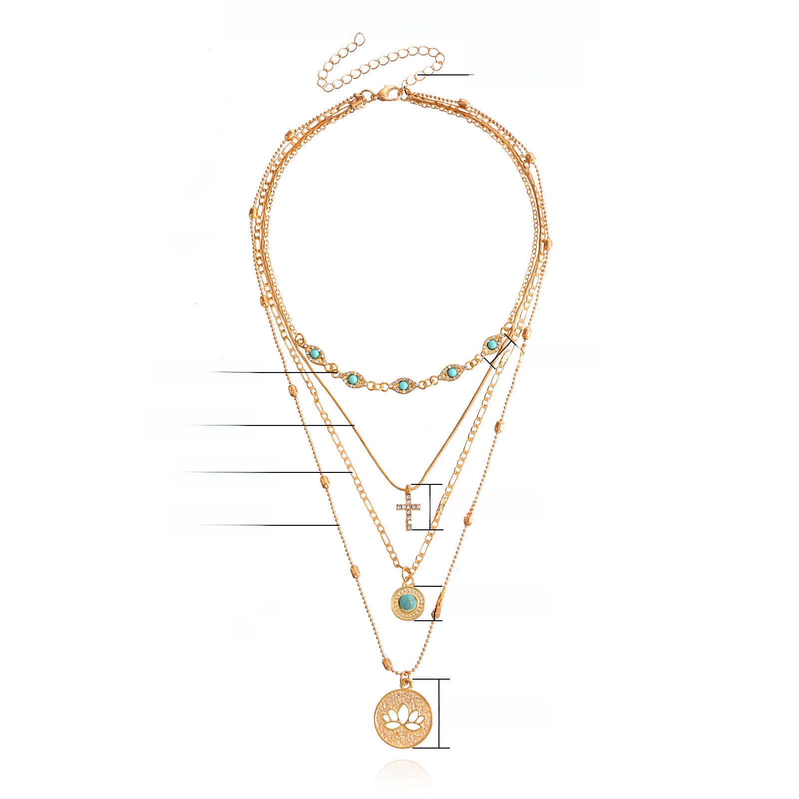 Jewelry Fashion Ins Multi-layer Small Hole Chain Hollow Flower Diamond Cross Pendant Necklace Women