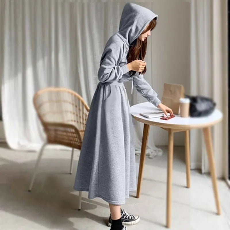 Sweater Skirt Plus Size Spring And Autumn Sweater Skirt Women&#039;s Long Slimming High-knee High Waist Hooded Dress Casual Skirt