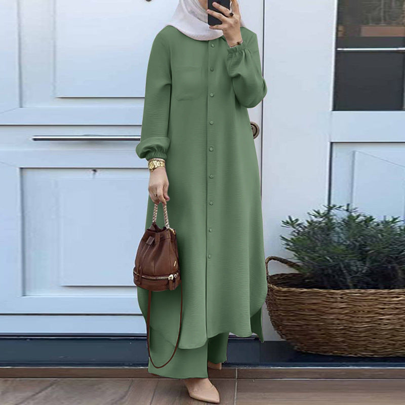Muslim Women&#039;s Arabic Style Spring Autumn Casual Dress Set Mushroom Button Fashionable Long Skirt Polyester Viscose Blend