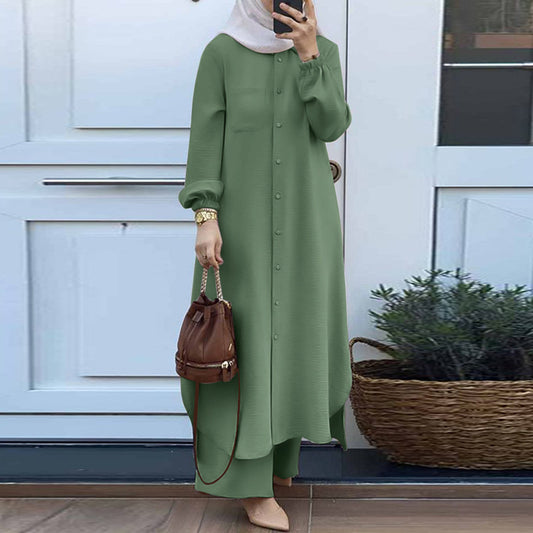 Muslim Women&#039;s Arabic Style Spring Autumn Casual Dress Set Mushroom Button Fashionable Long Skirt Polyester Viscose Blend