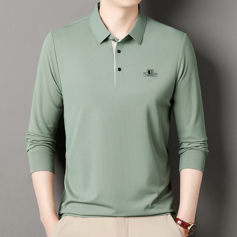 Spring And Autumn New High-end Traceless Men's Long-sleeved T-shirt Simple Casual Lel Polo Shirt Base Top