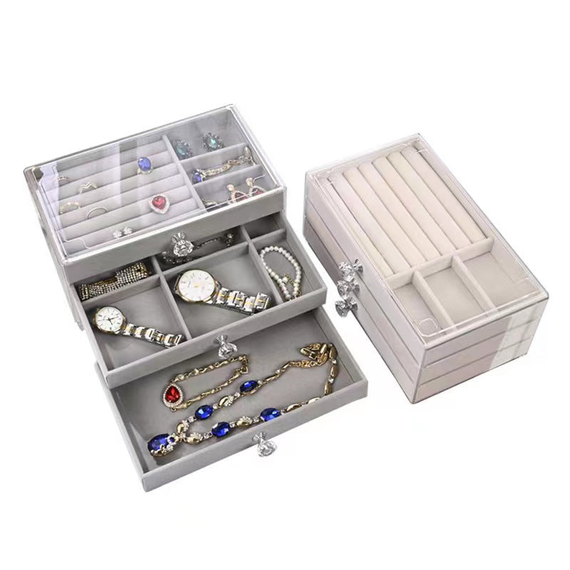 Acrylic Jewelry Storage Box Anti-oxidation Earrings Jewelry Box Earrings Necklace Flannel Dust Box