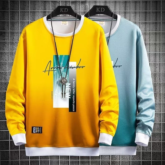 Gradient T-shirt Men&#039;s Autumn New Long-sleeved Student Sweatshirt Top Korean Style Youth Round Neck Sweatshirt