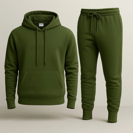 Army Green Plain Hooded Tracksuit for Men | Premium Fleece Winter Suit | Dropvibe